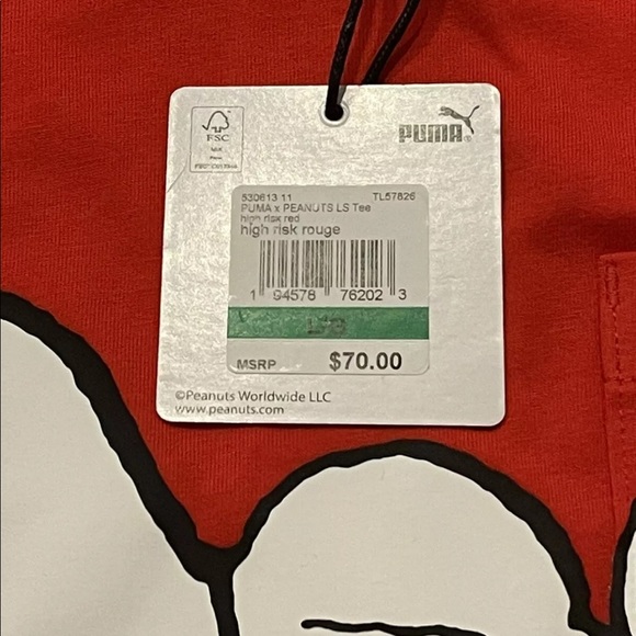 NWT Mens Puma x Peanuts Snoopy Basketball Long Sleeve Red T-shirt Sz Medium - Picture 7 of 10